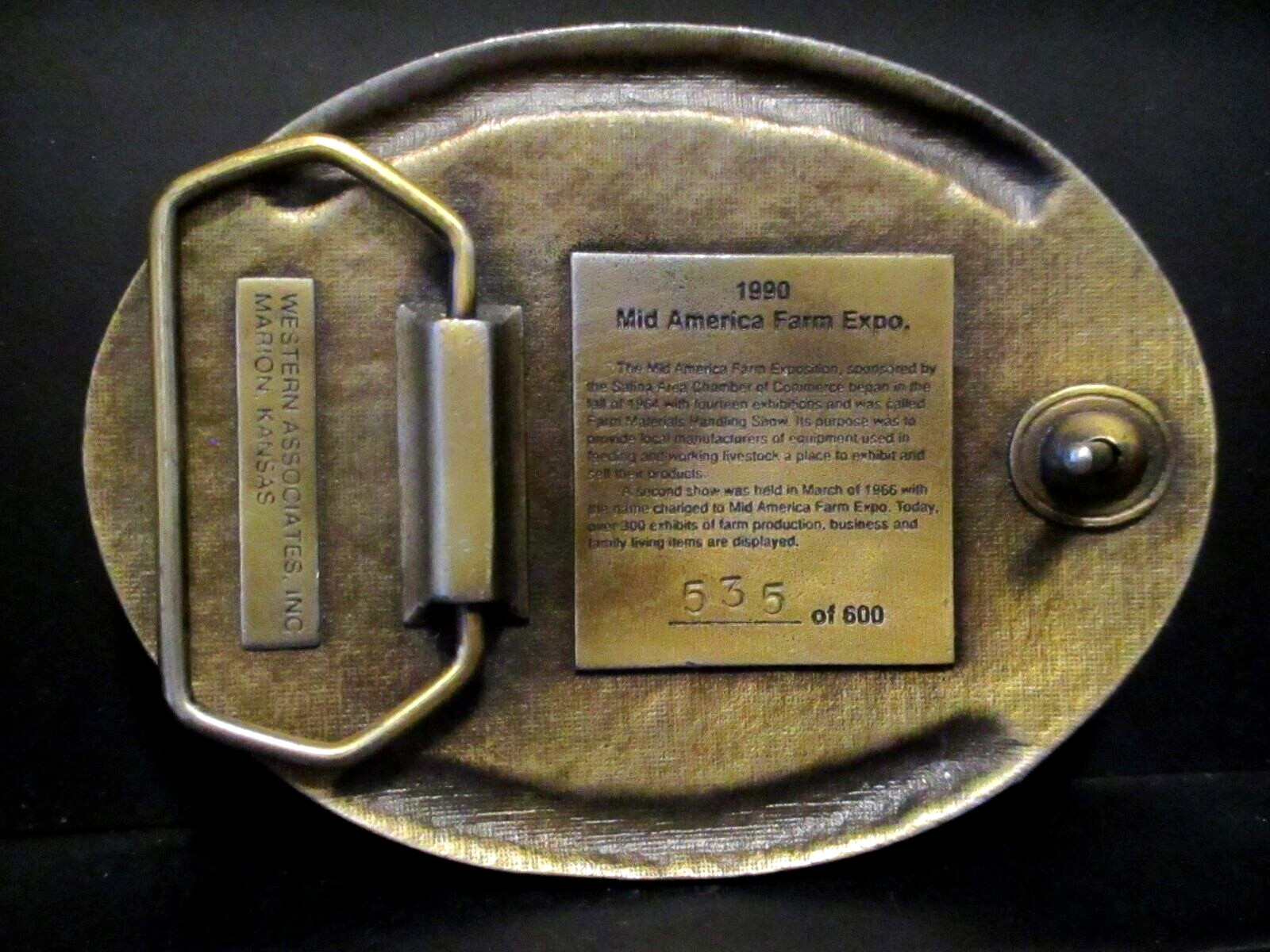 1990 Mid-America Farm Expo 25 Years Salina KS Belt Buckle Tractor Combine Disc