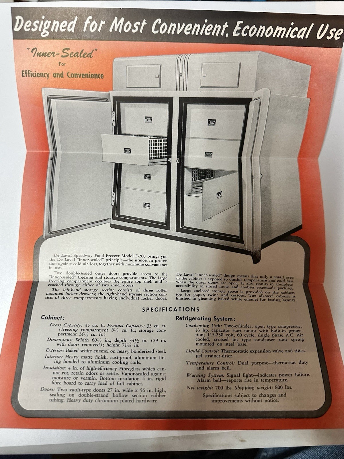 1949 De Laval Speedway Food Freezer pamphlet (22A)