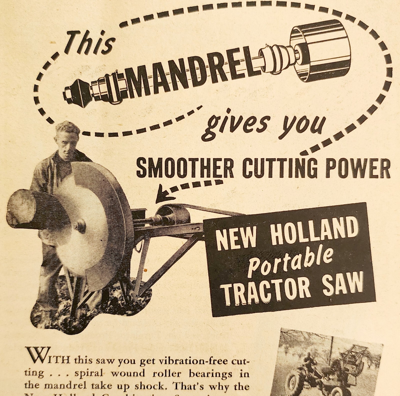 1947 New Holland Mandrel Tractor Saw Advertisement Farming Agriculture DWNN18