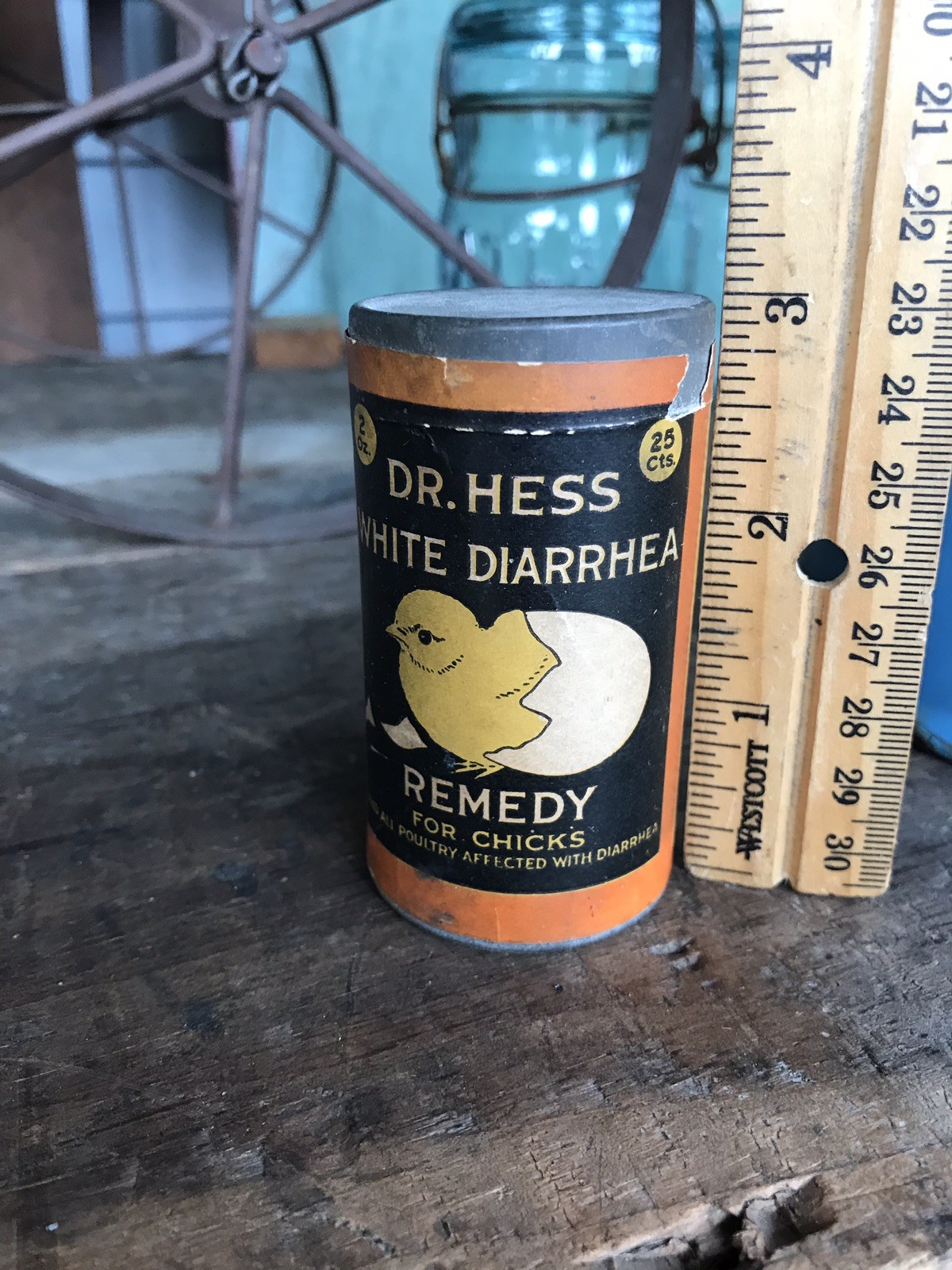 Antique Dr. Hess White Diarrhea For Chicks 25cent Can Farm Medicine Rare