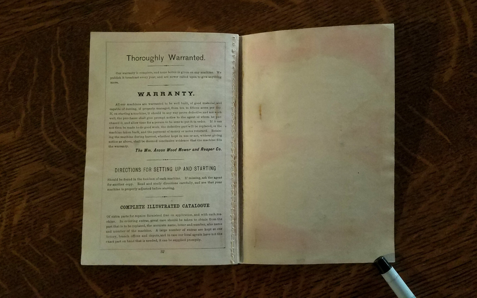 1882 Wm Anson Wood Harvesting Machine Mower Reaper Youngston Catalog Brochure