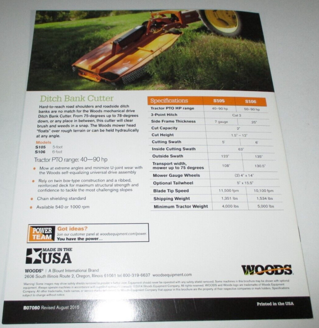 *Woods Single-Spindle Rotary Cutter Mower Sales Brochure RC3.5 thru BB8400X 8/15