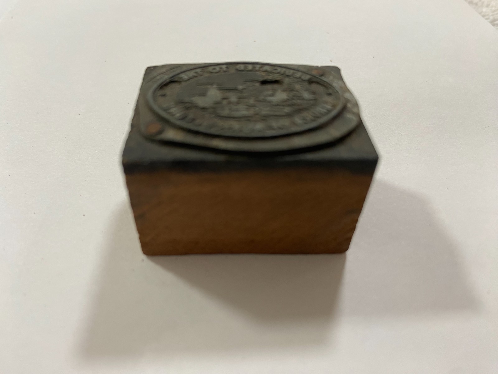Vtg Printing Letterpress Printers Block Wood Metal DEDICATED SERVICE AGRICULTURE