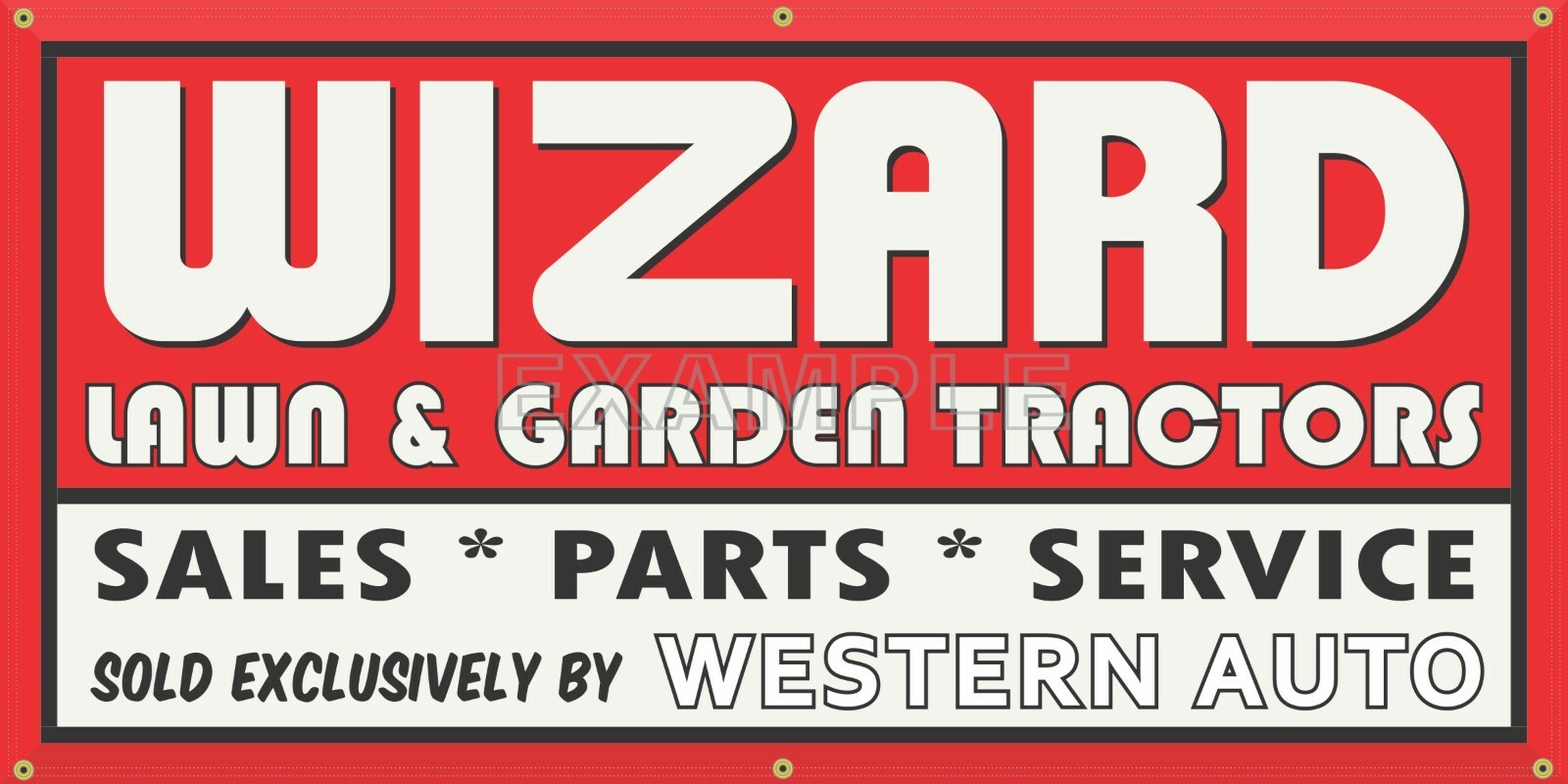 WIZARD WESTERN AUTO LAWN GARDEN TRACTOR VINTAGE SIGN REMAKE BANNER SIZE OPTION