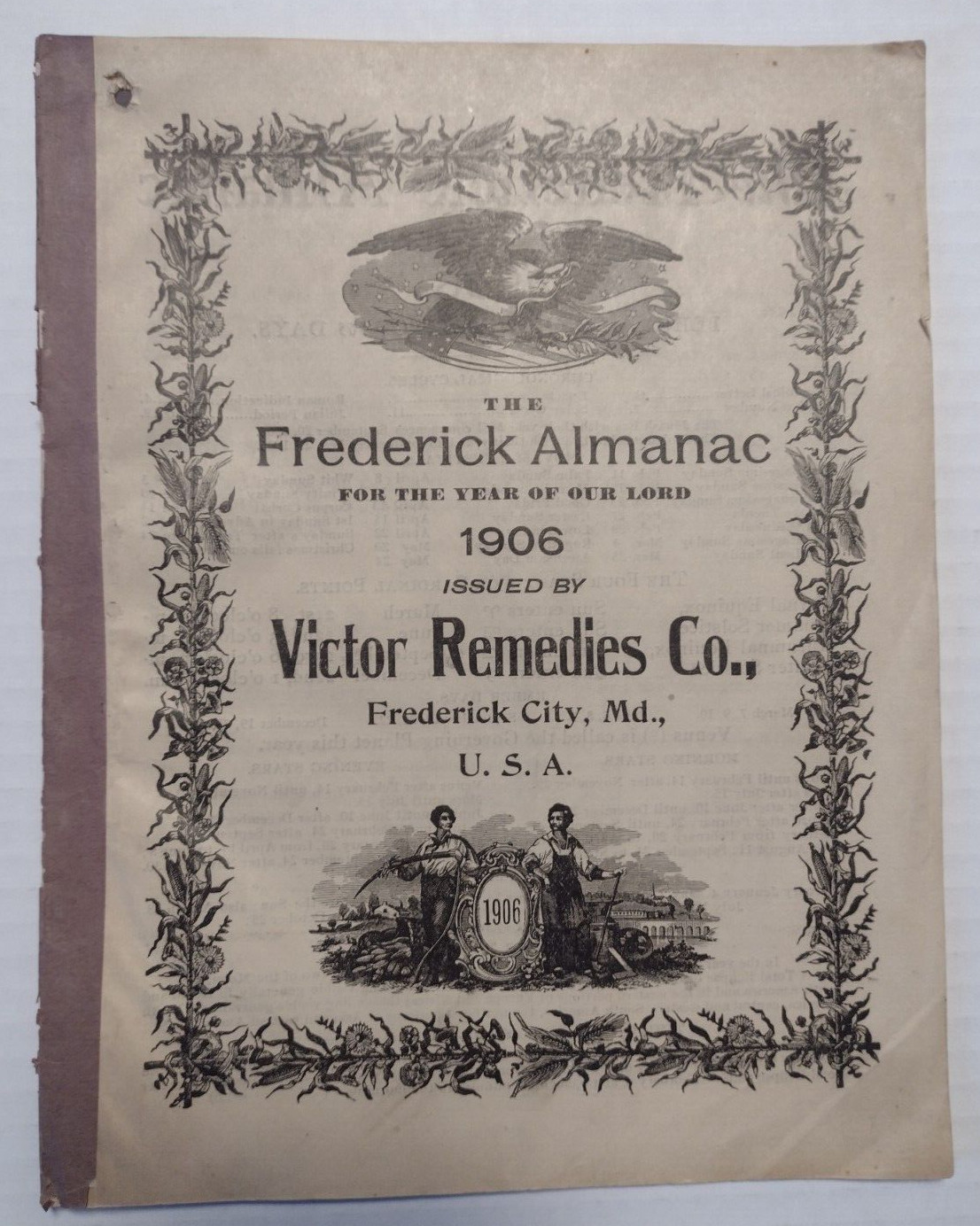 1906 Frederick Almanac Victor Remedies Co. Frederick City, MD Almanac J Brallier