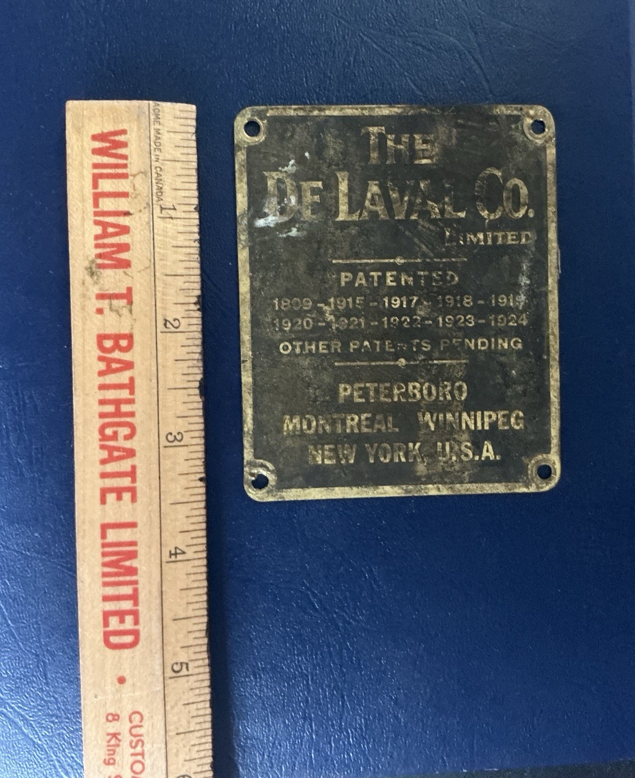 Vintage DeLaval Separator Co. Embossed Brass Patents Identification Tag Badge