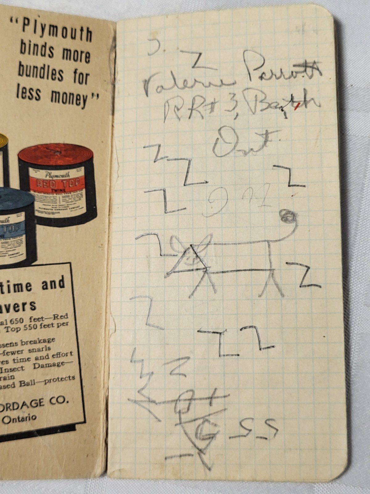 1940&rsquo;S PLYMOUTH TWINE POCKET NOTEBOOK CALENDAR ANTIQUE ADVERTISING FARMING ROPE