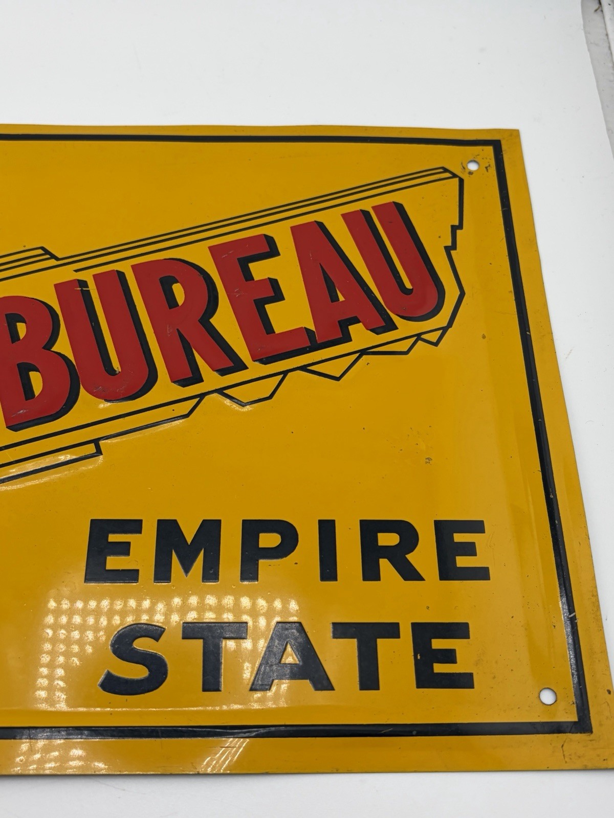 Original MEMBER FARM BUREAU Empire State TIN LITHO Barn SIGN Metal Embossed Key