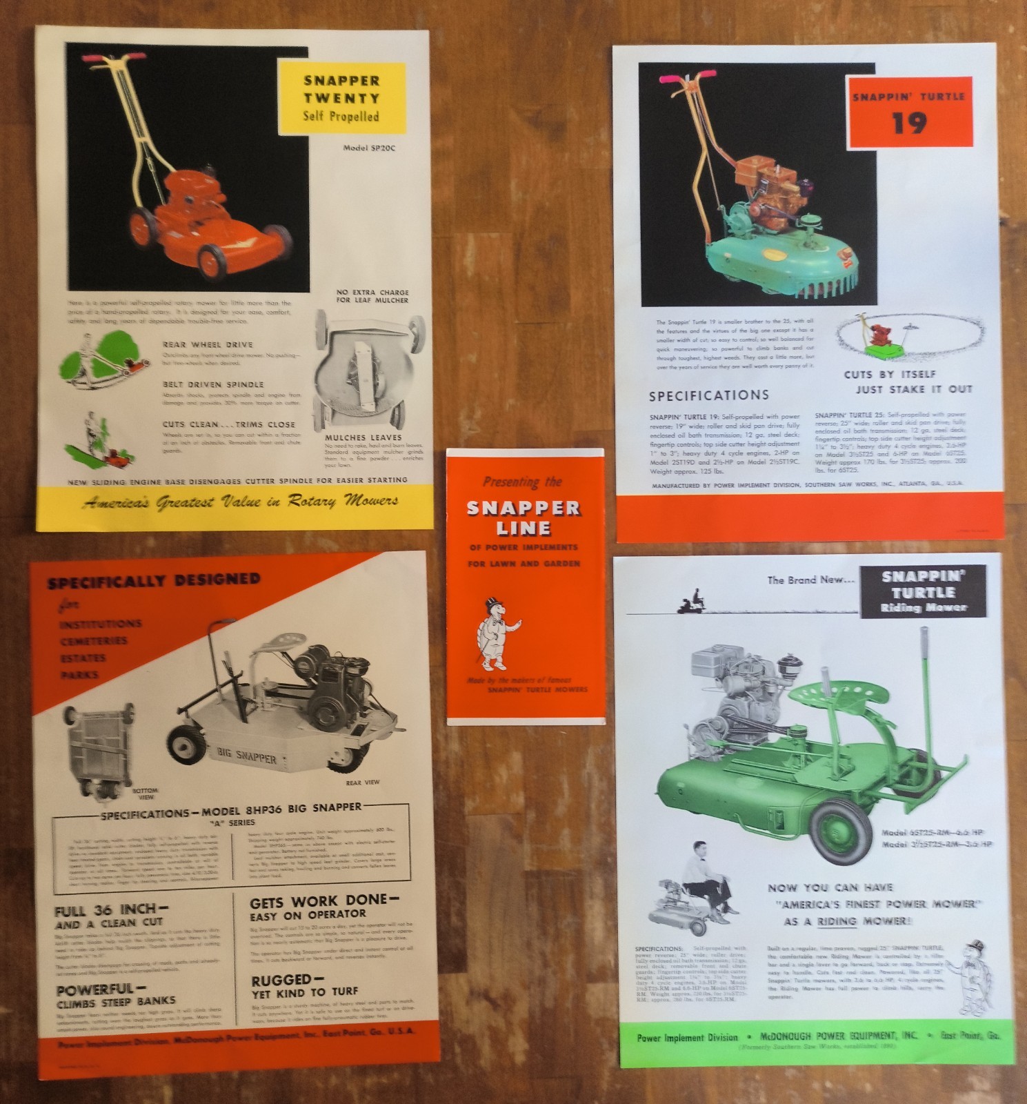 McDonough Power Lawn Mower East Point Ga. SNAPPER LINE 5pc FLYER & BROCHURE SET