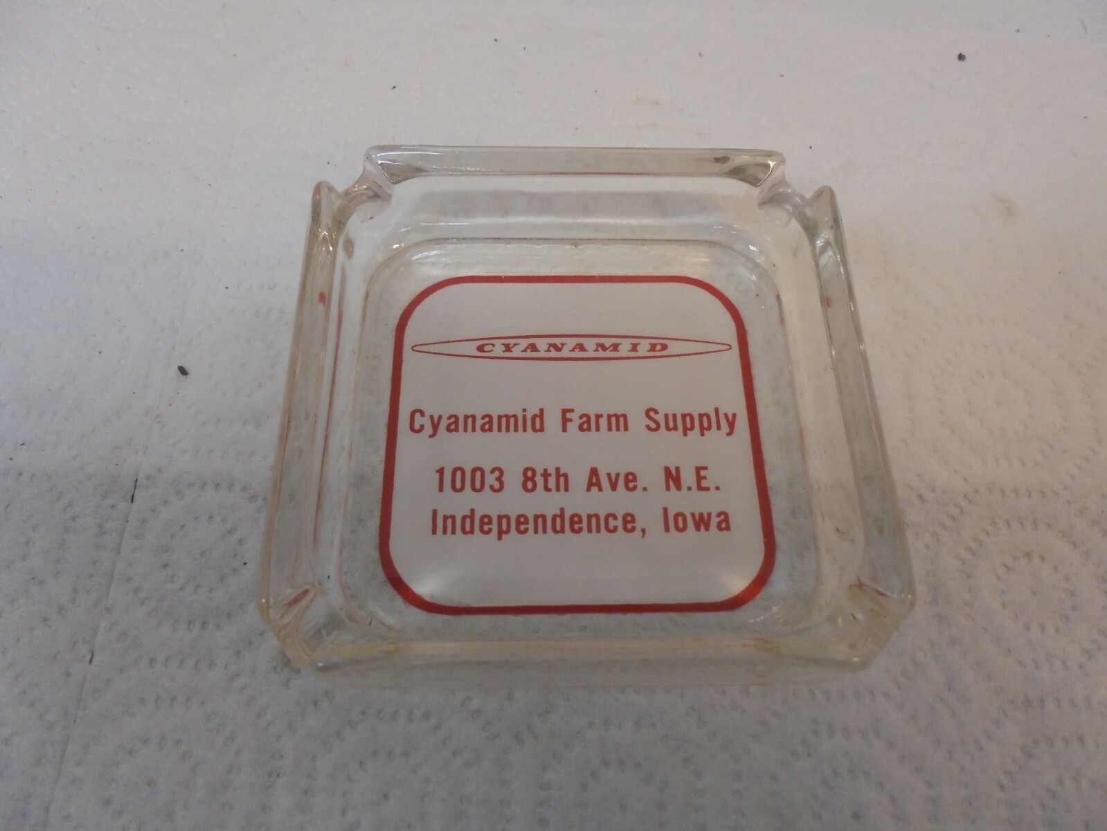 glass ashtray cynamid farm supply independence iowa