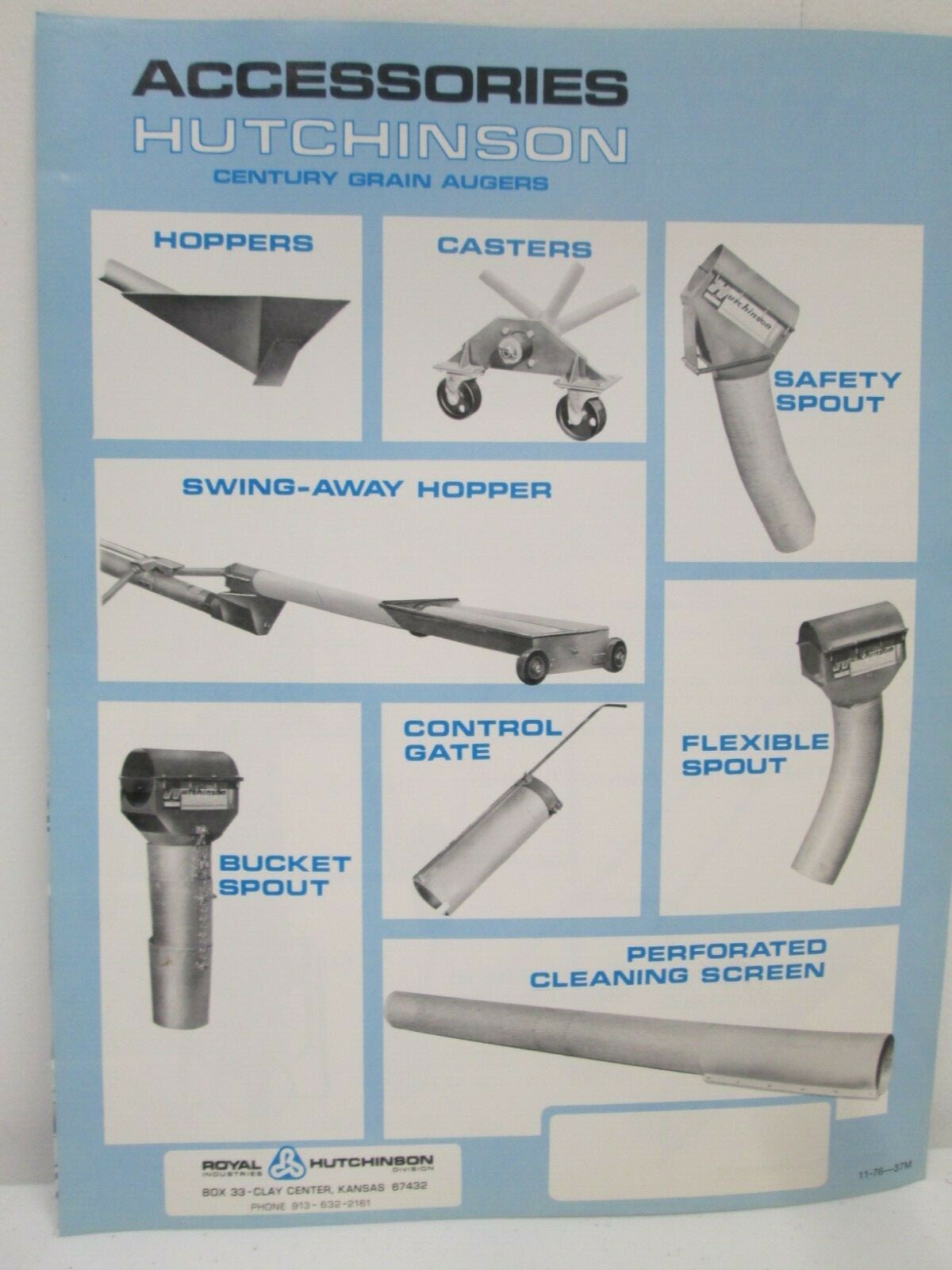Royal Industries Hutchinson Portable Augers Brochure Century Grain 1973