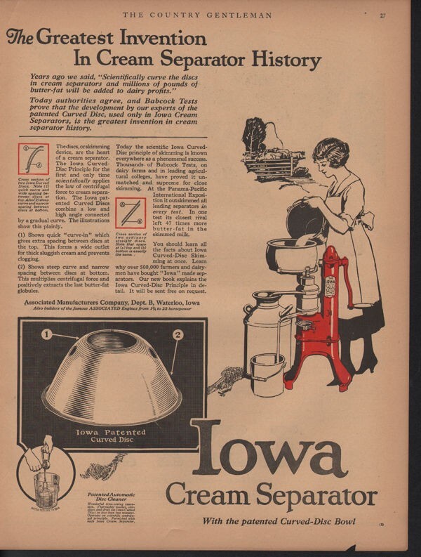 1920 IOWA CREAM SEPARATOR MILK COW FARM MACHINE WATERLOO BARN AGRICULTURE19008