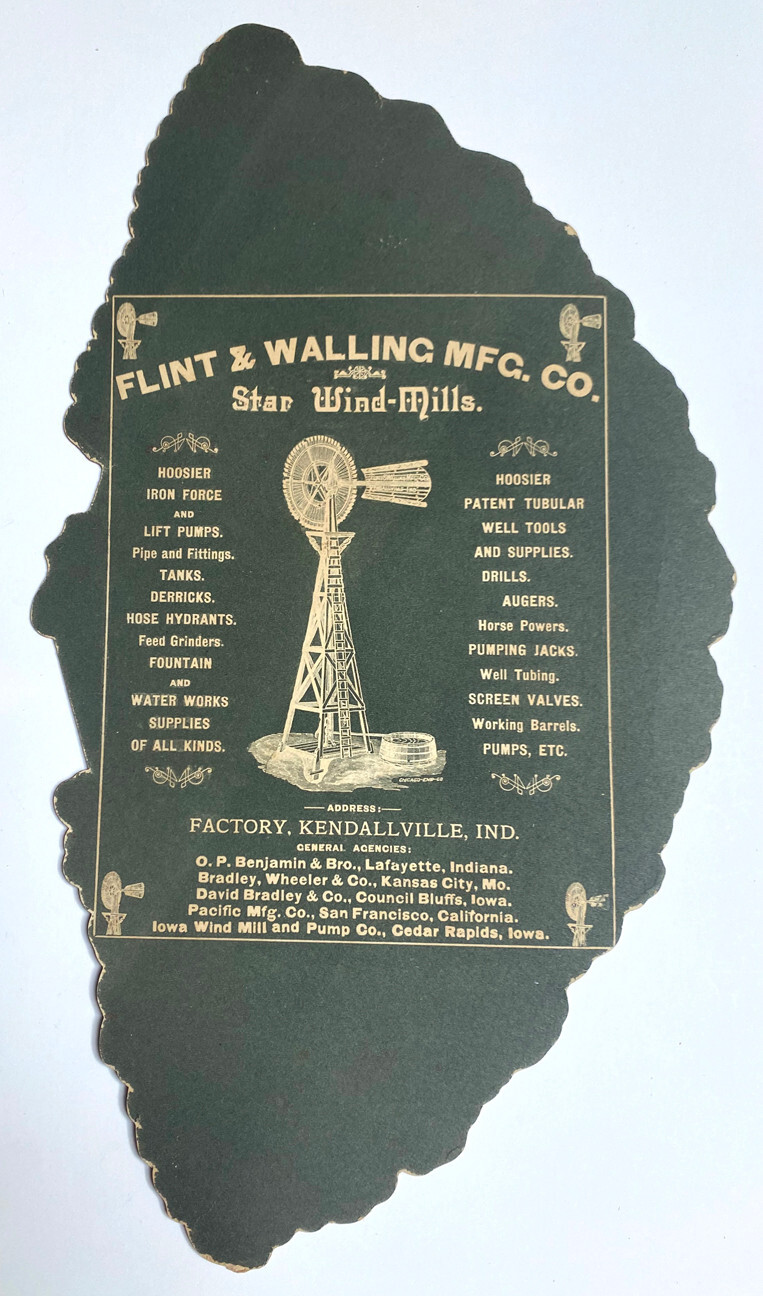 1890s? Flint & Walling Mfg Co Star Wind-Mills Printed Cardboard Advertising Fan