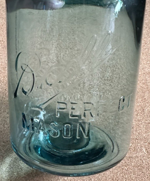 Blue Pint C.1910-23 Ball FLAW “PERFECT (off set to Right)MASON” Zinc & Glass TOP