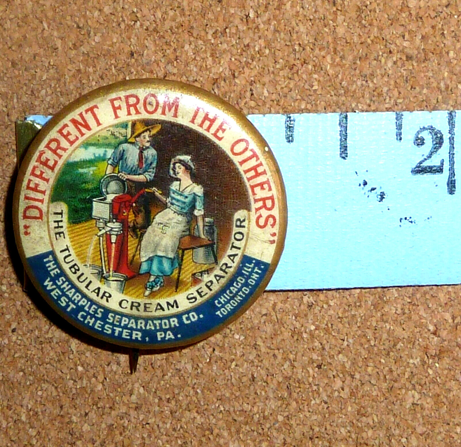 Antique Sharples Cream Separator Pinback Farm Advertising Pin Button C. 1900