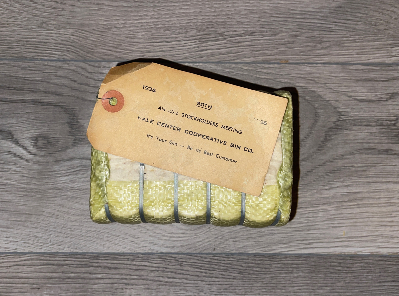 Vintage Texas Mini Cotton Bale 5.5&Prime; Souvenir Hale Center Cooperative Gin Co 1936