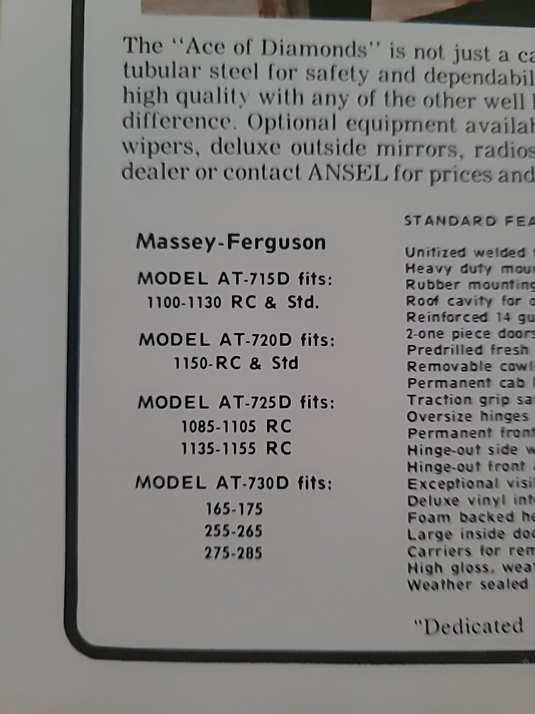 Ansel Tractor cabs for Massey Ferguson Ansel Ulysses Kansas Brochure