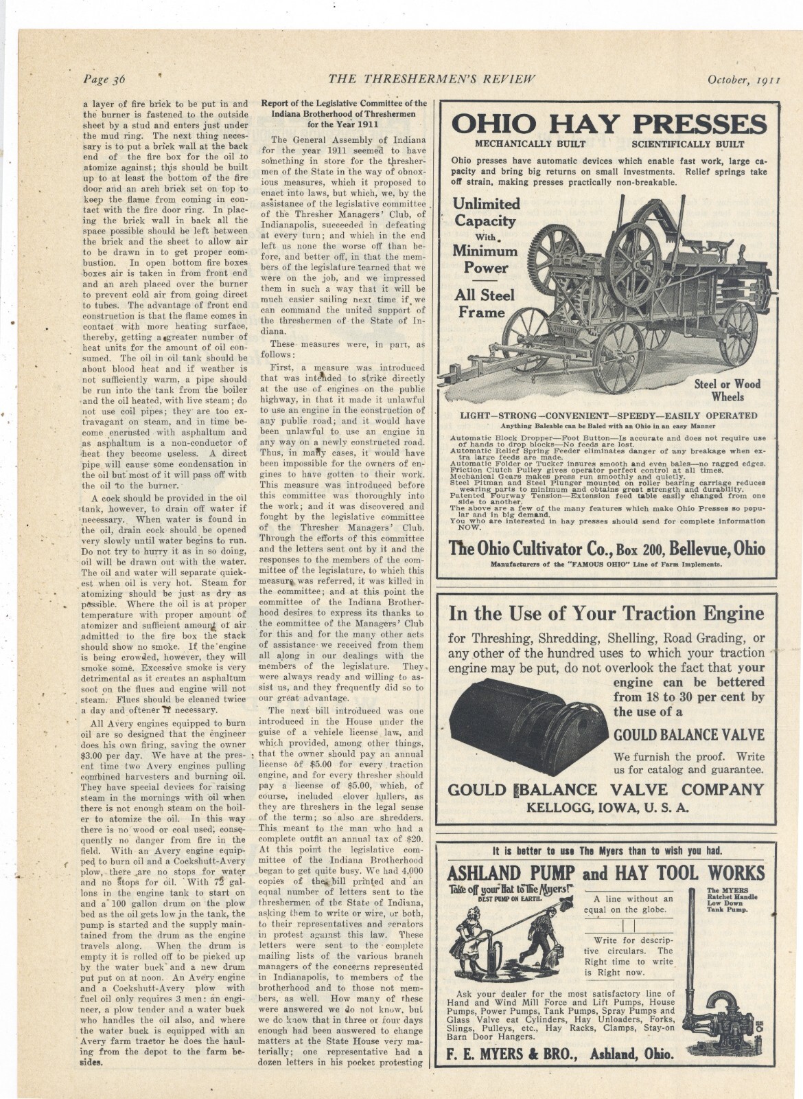 1911 OhiO Cultivator Co. Ad: The OhiO Hay Press of Bellevue, OhiO