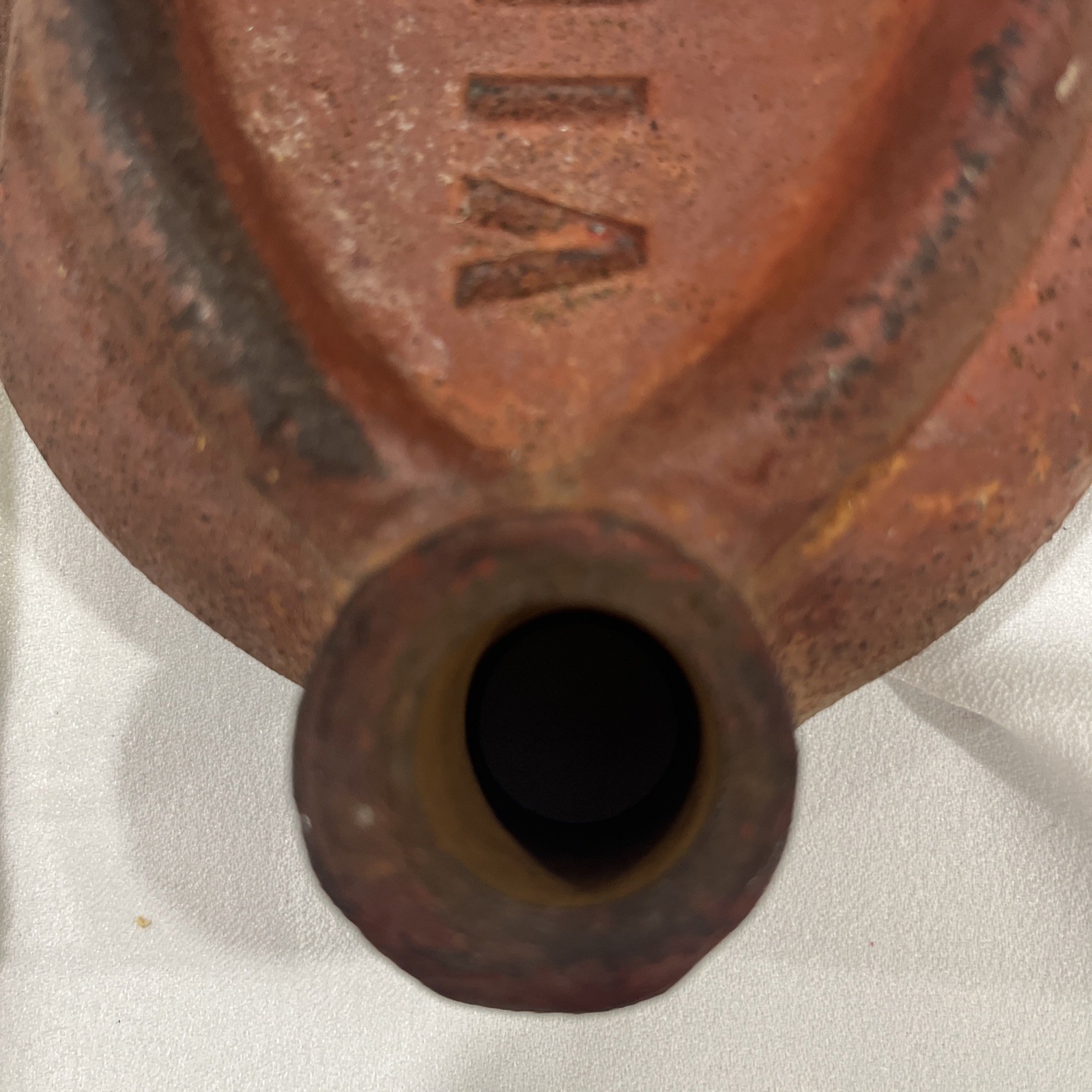 Antique Cast Iron Red Cap Cover-Fire Dept. Viking