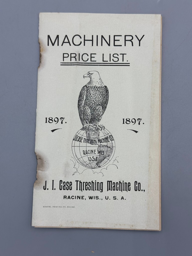 1897 JI CASE THRESHING MACHINE Co PRICE LIST Farm Advertising RACINE Wisconsin