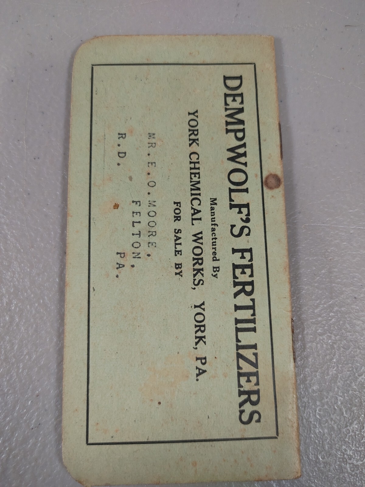 Vtg 1943 1944 Dempwolf&rsquo;s Fertilizers Pocket Notebook York Chemical Works PA ww2