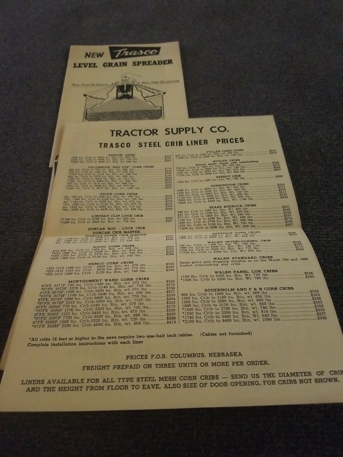 Trasco Grain Bin storage pamphlets. Lot of 4. 1950&rsquo;s 1960&rsquo;s. Tractor Supply. S1