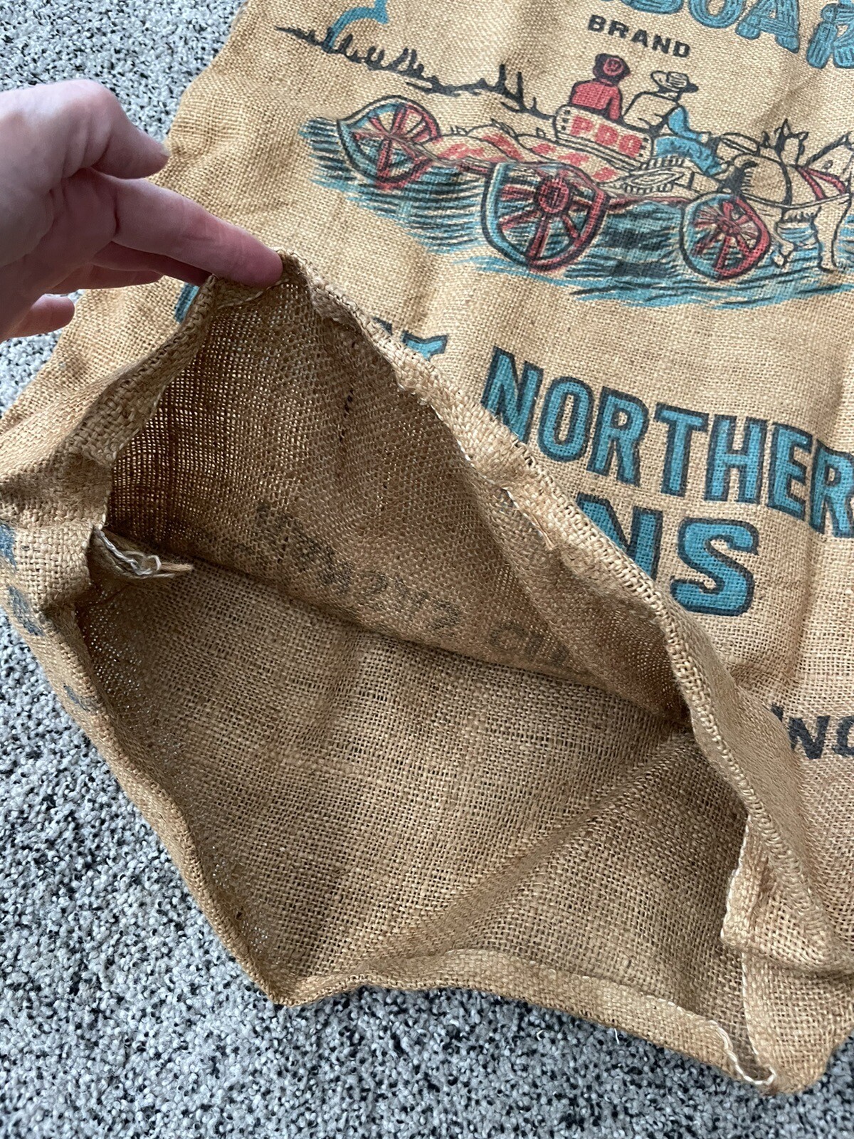 Burlap Sack Bag BUCKBOARD Brand Bright Western Horse Wagon Great Northern Beans
