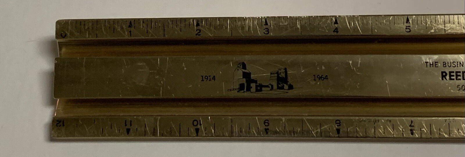 Vtg Reeder Equity 50th Anniversary Metal Ruler North Dakota ND Elevator Ag 1964
