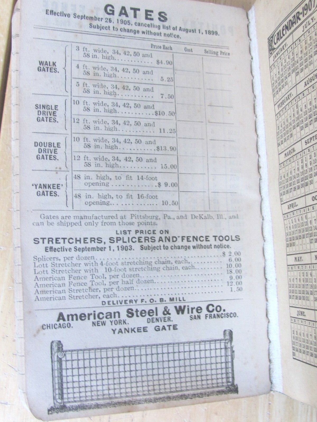 1905 ORDER BOOKLET SALES AGENT AMERICAN STEEL & WIRE CO