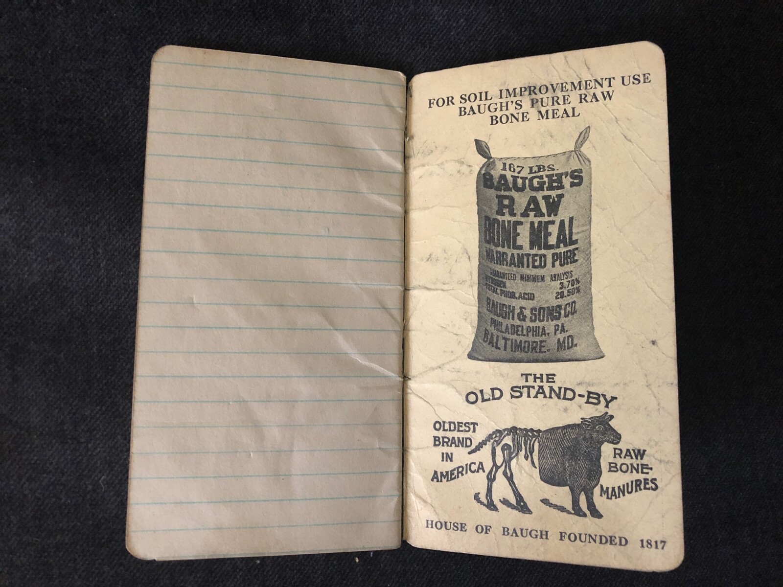 Vintage BAUGH & SONS Company of Ohio Vest Pocket Notebook Canton Bone Manures