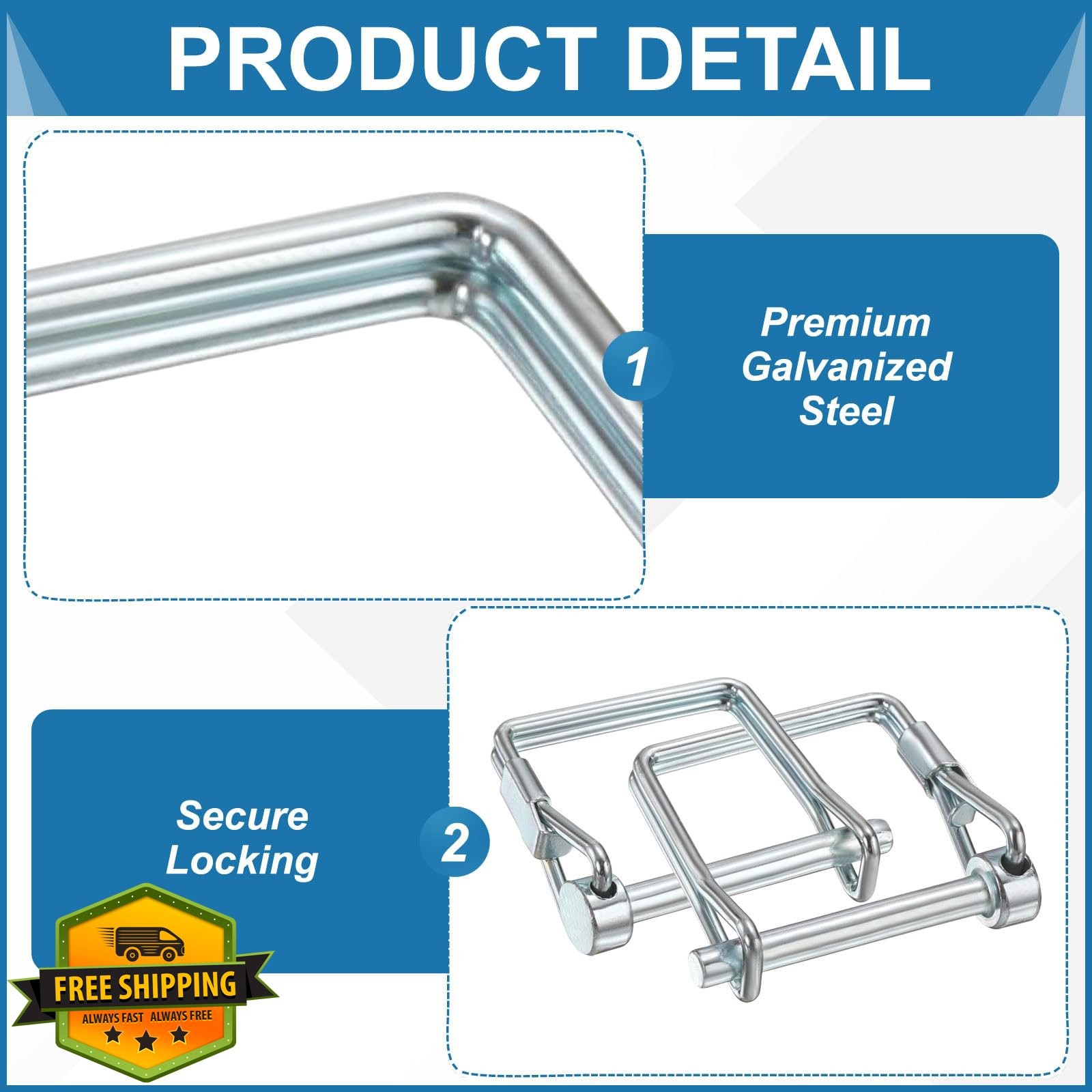 Trailer Coupler Pin 5/16&Prime;x3.9&Prime; Hitch Lock Clip Square w/Loop 4 Pc