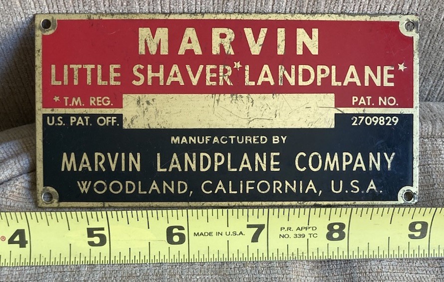 Vintage Brass Marvin Little Shaver Landplane Company Woodland CA Tag Plate Badge