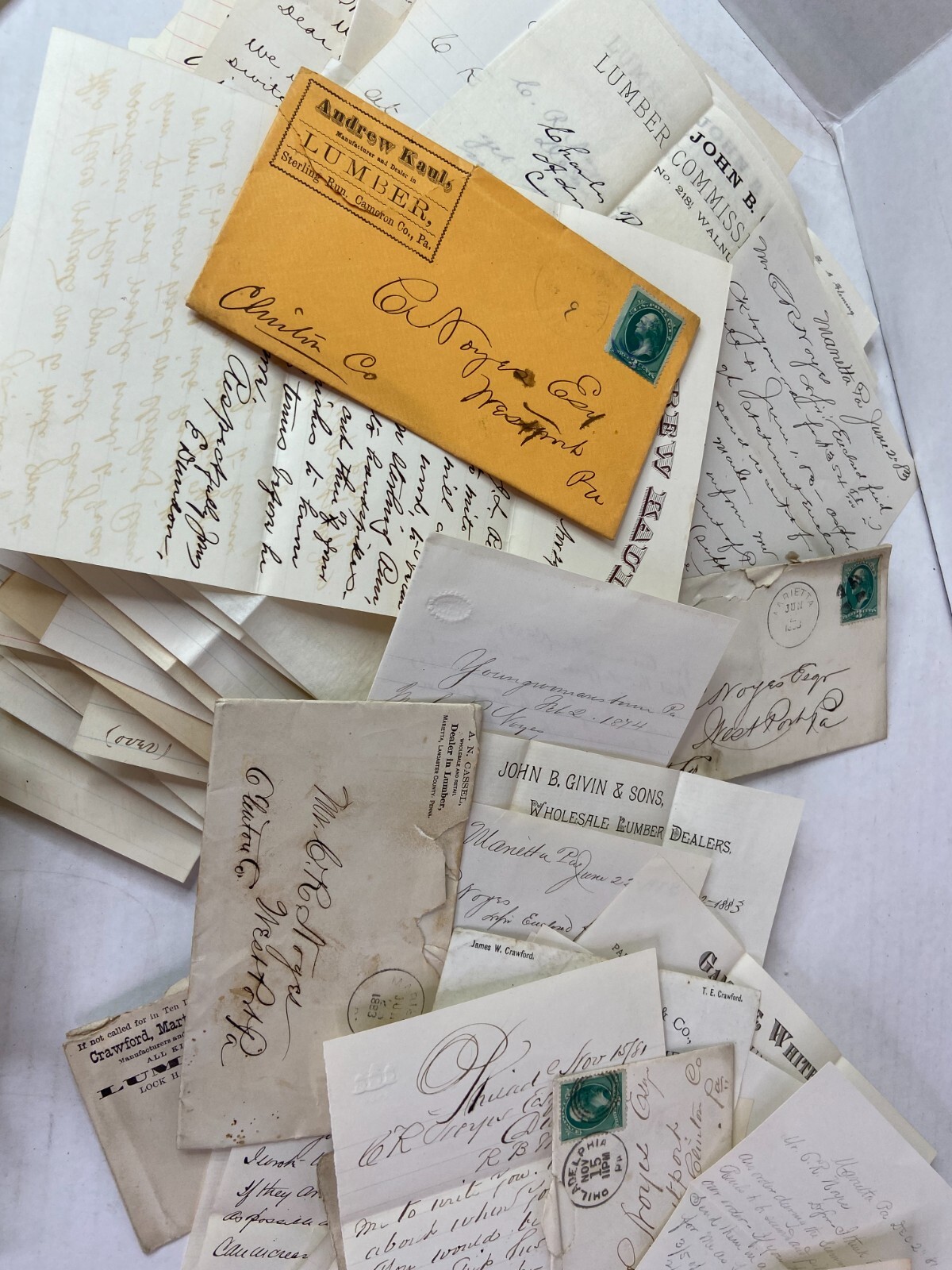 RARE HUGE Letter & Doc Archive 750+ Noyes Lumber 1880s Westport Pennsylvania PA