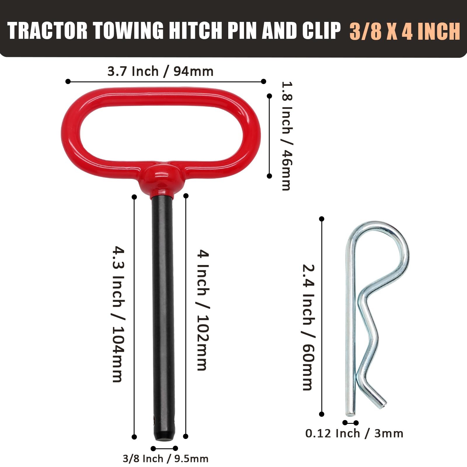 Qjaiune 2Pcs Lawn Mower Trailer Hitch Pin 3/8 x 4 Inch – x 4