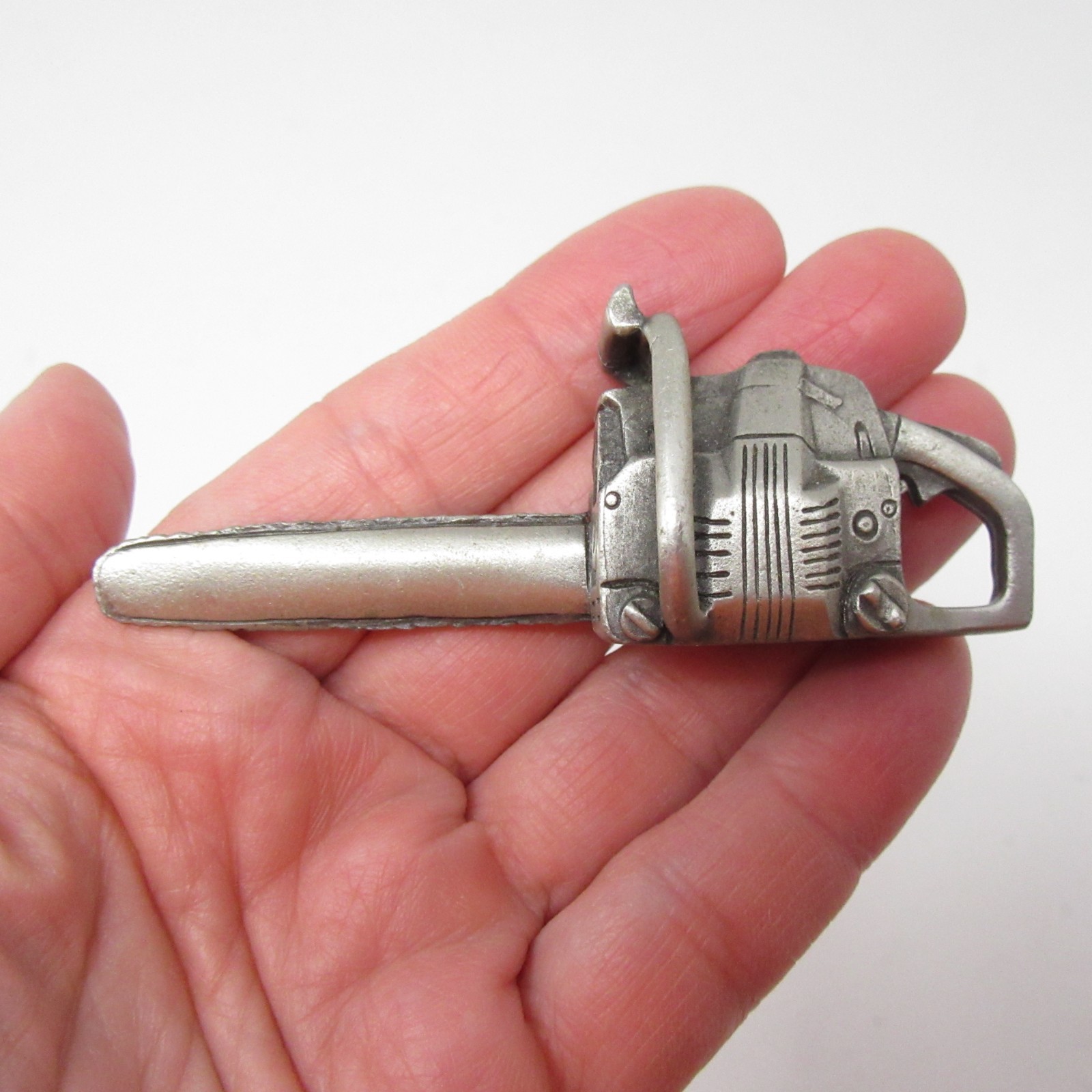 Miniature Metal Chainsaw Figurine Logging Tool Dollhouse Accessory © G.D Vintage