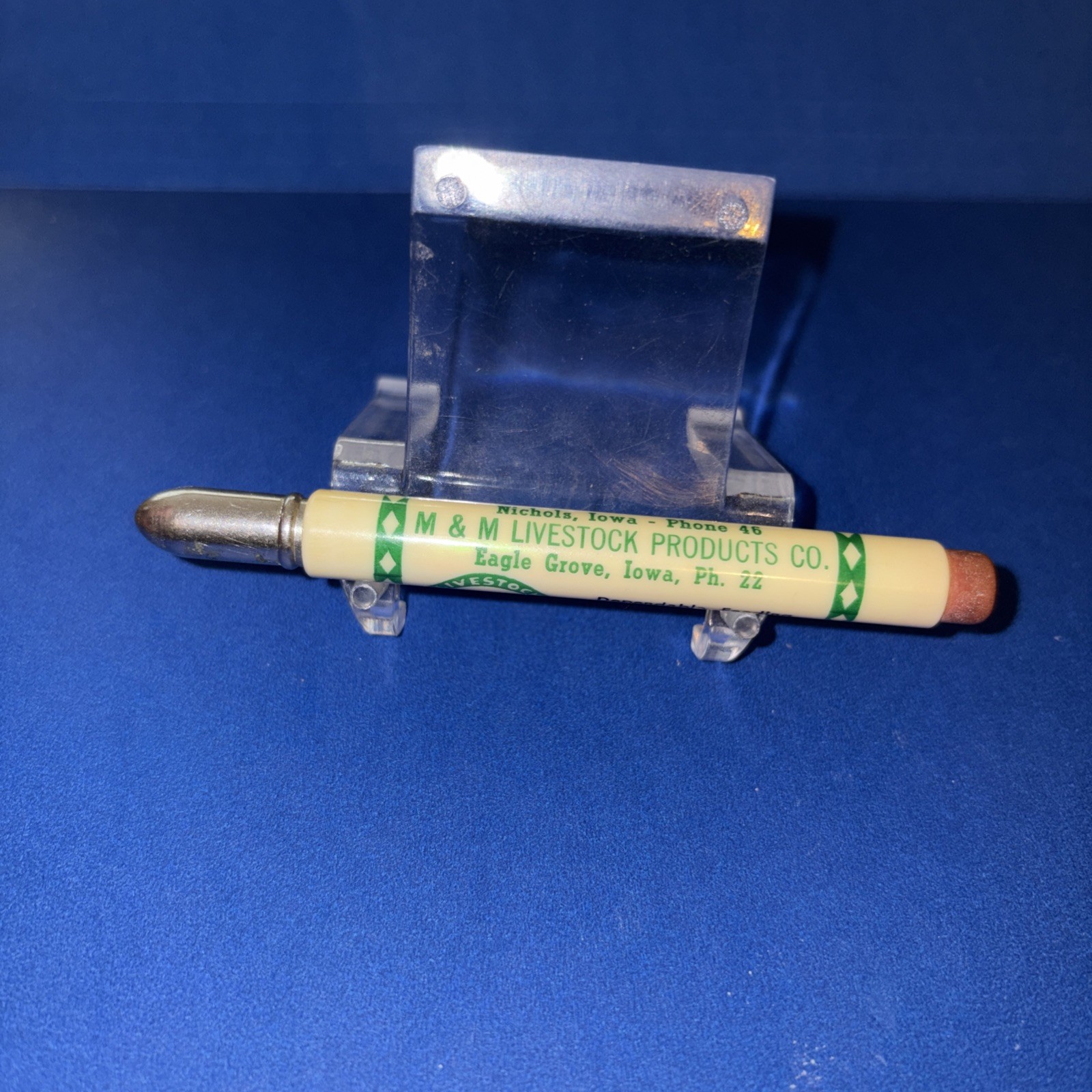 Vtg M & M Livestock Products Bullet Pencil Ray Porter – Nichols, Iowa Vtg Ph #