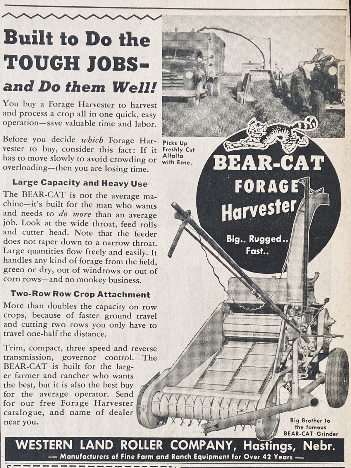 1950 AD(XH43)~WESTERN LAND ROLLER CO. HASTINGS, NE. BEAR-CAT FORAGE HARVESTER