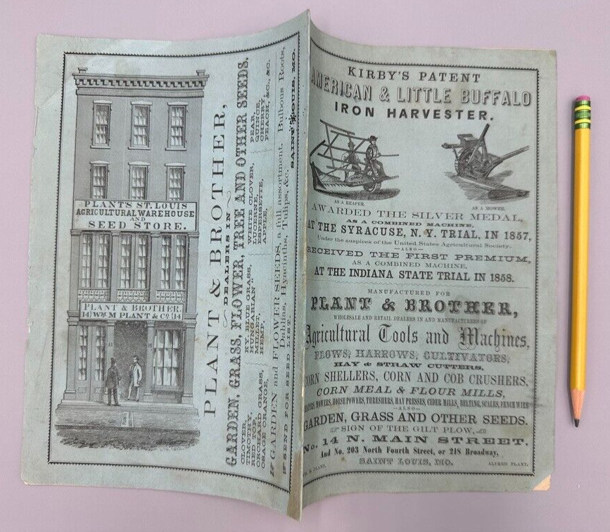 1859 KIRBY American Little Buffalo IRON HARVESTER Farm Advertising ST LOUIS