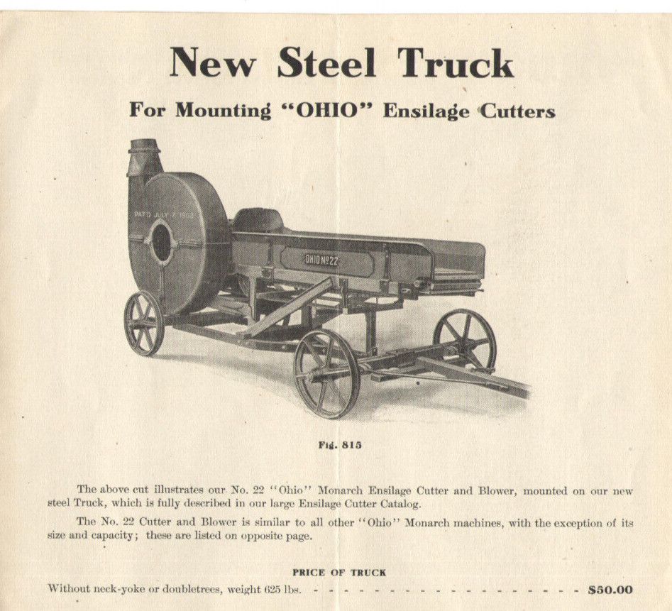 1909 OHIO FEED & ENSILAGE CUTTERS, FODDER SHREDDERS, BLOWER & ELEVATORS BROCHURE