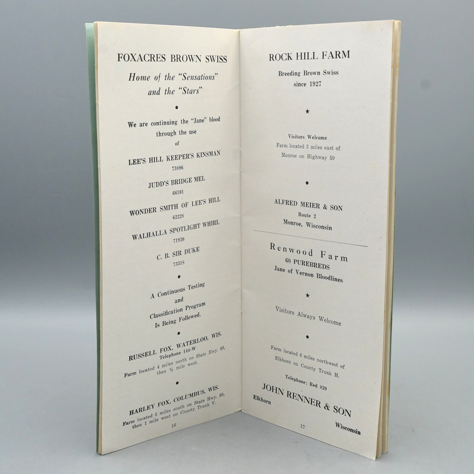 Wisconsin Brown Swiss Breeders Handi Book Directory 1951 Jane of Vernon Cover