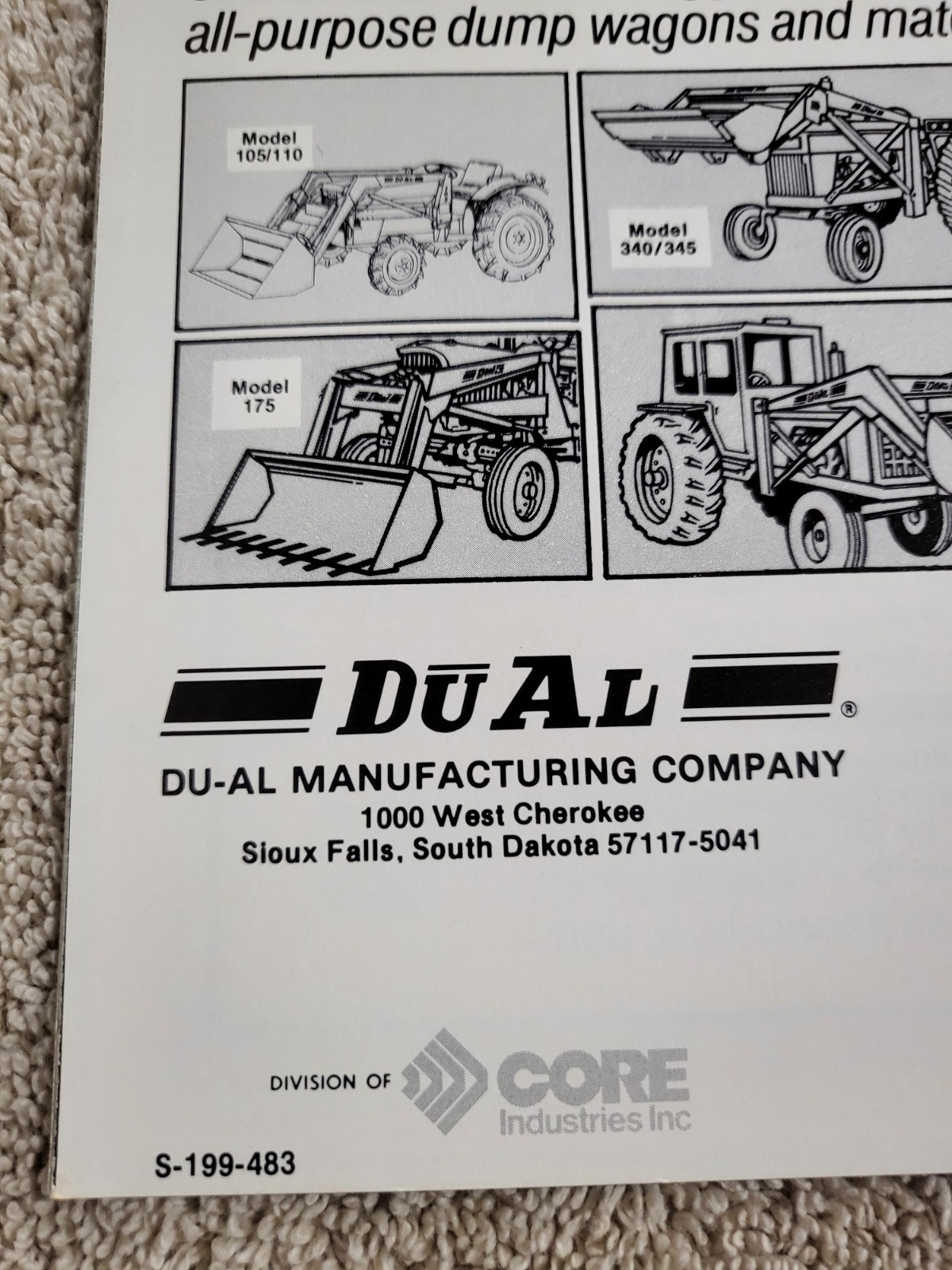 DUAL 340 / 345 Tractor Front LOADER BROCHURE John Deere MF Sioux Falls, SD.