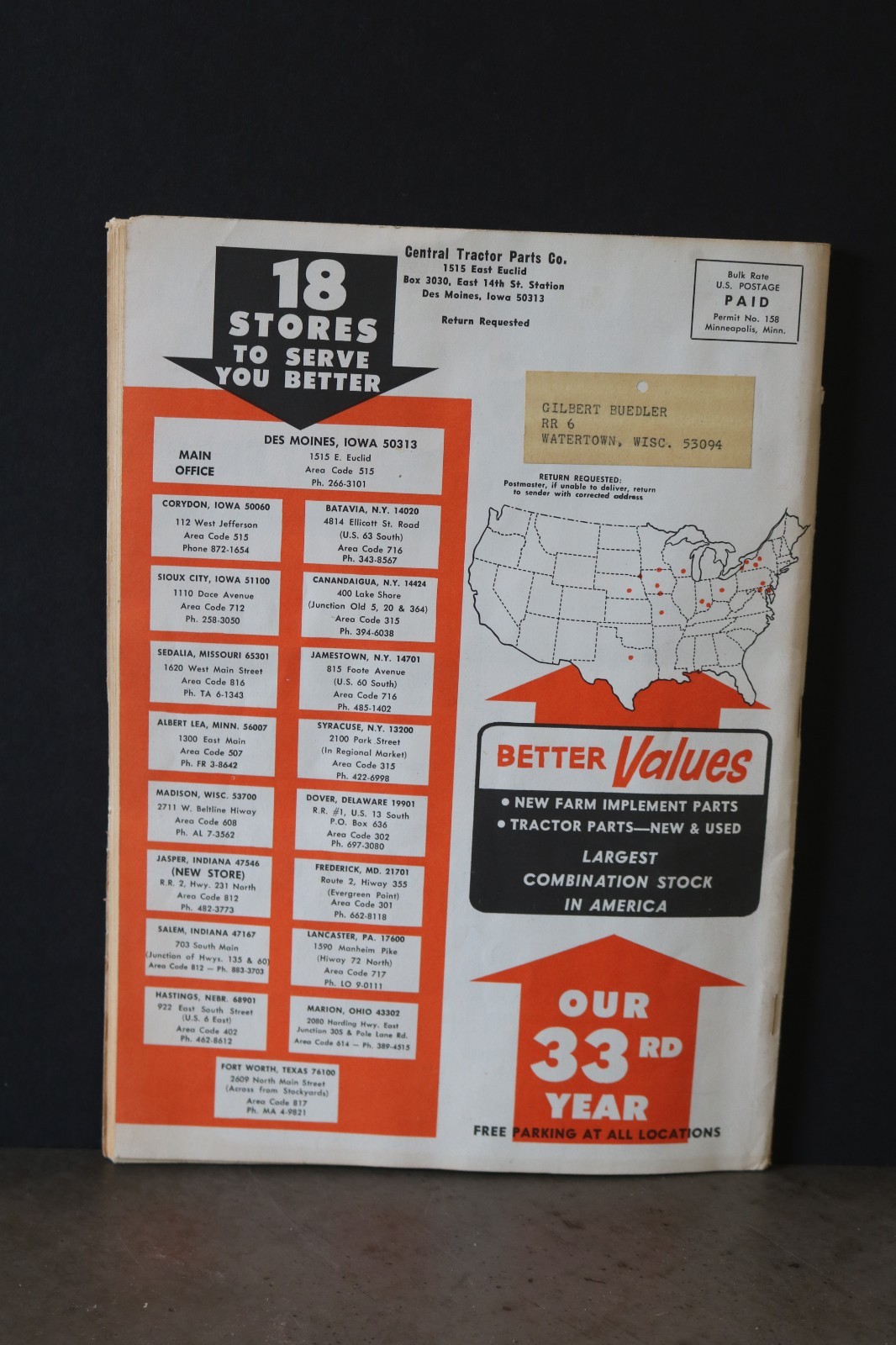1968 CENTRAL TRACTOR PARTS COMPANY FARM SUPPLY CATALOG
