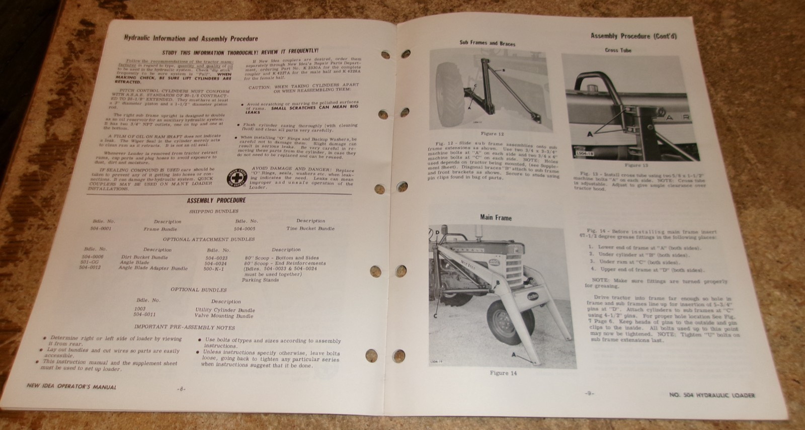 1963 new idea 504 hydraulic loader operators manual in good shape used