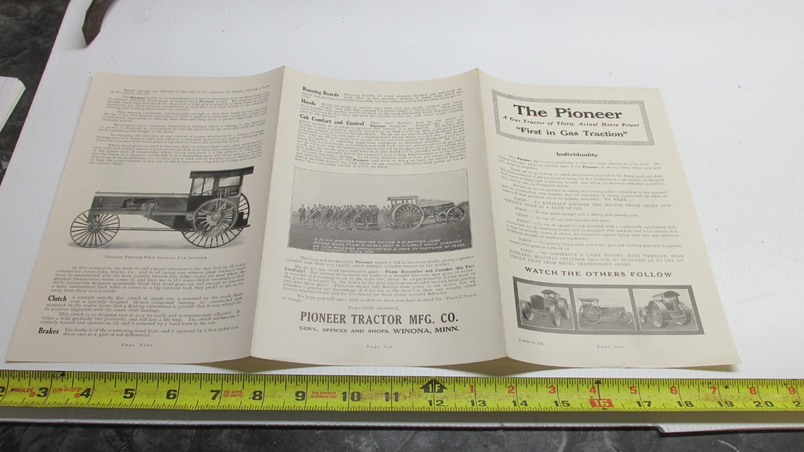 Old Antique Pioneer Tractor First In Gas Traction Sales Literature