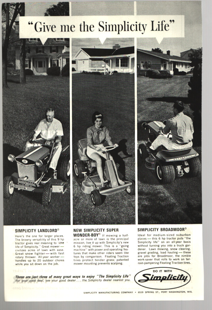 1965 Simplicity Lawn Tractor Vintage Print Ad Ephemera