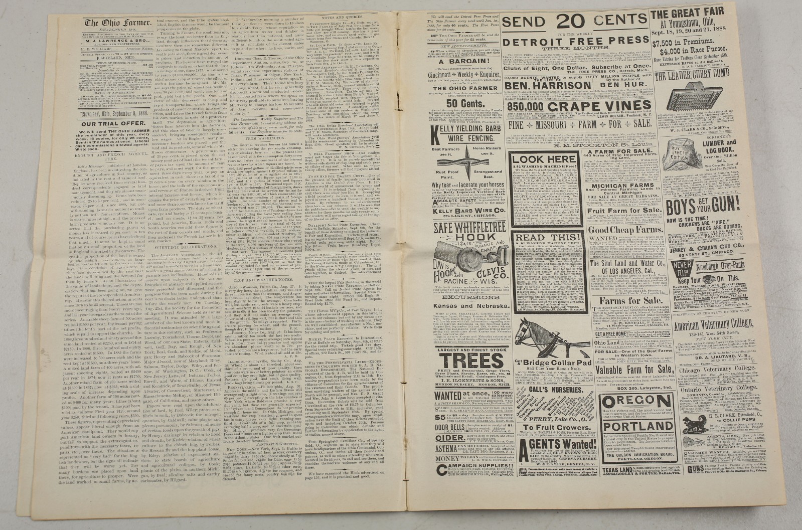 Vintage 1888 The Ohio Practical Farmer Newspaper Cleveland Ag Equipment Ads