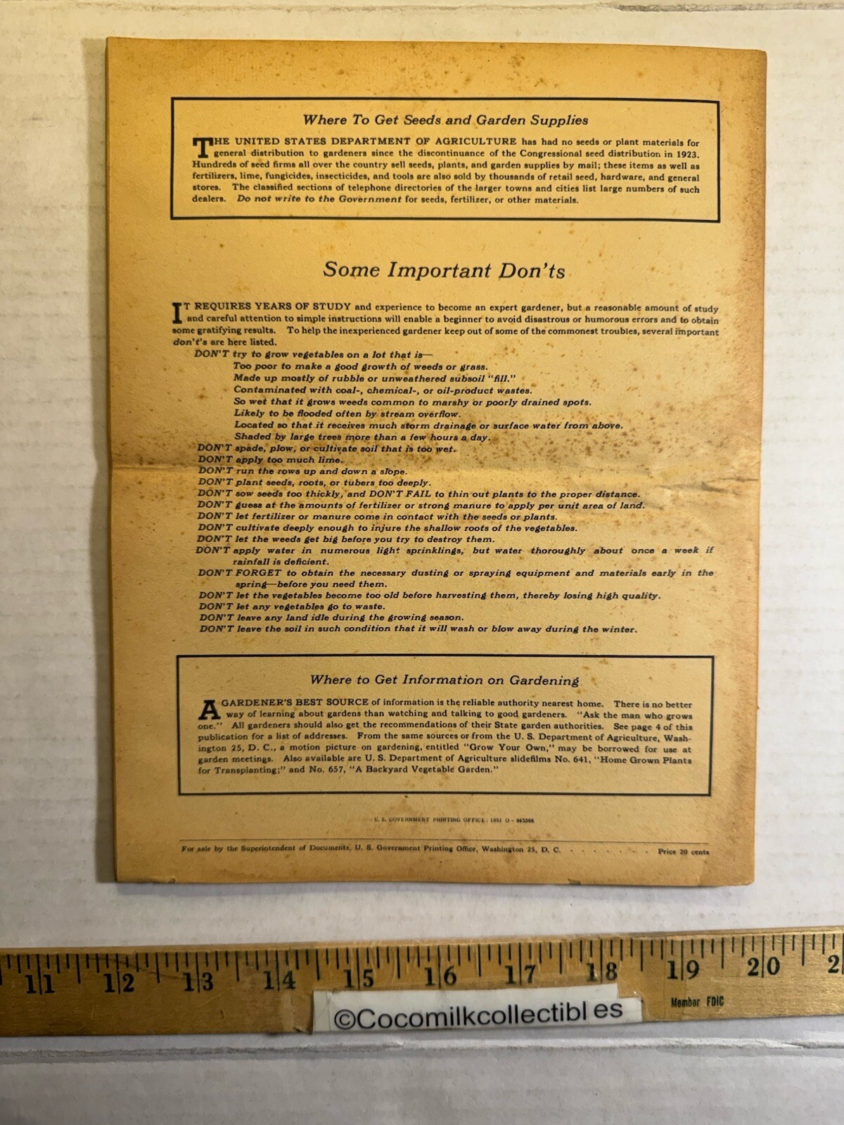Vintage 1951 United States Department of Agriculture Growing Vegetables Brochure