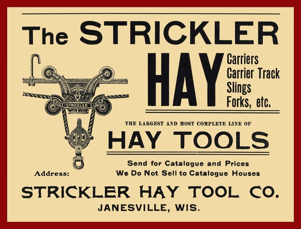 1905 Strickler Hay Tools of Janesville, Wisconsin NEW METAL SIGN: 12 x 16&Prime;