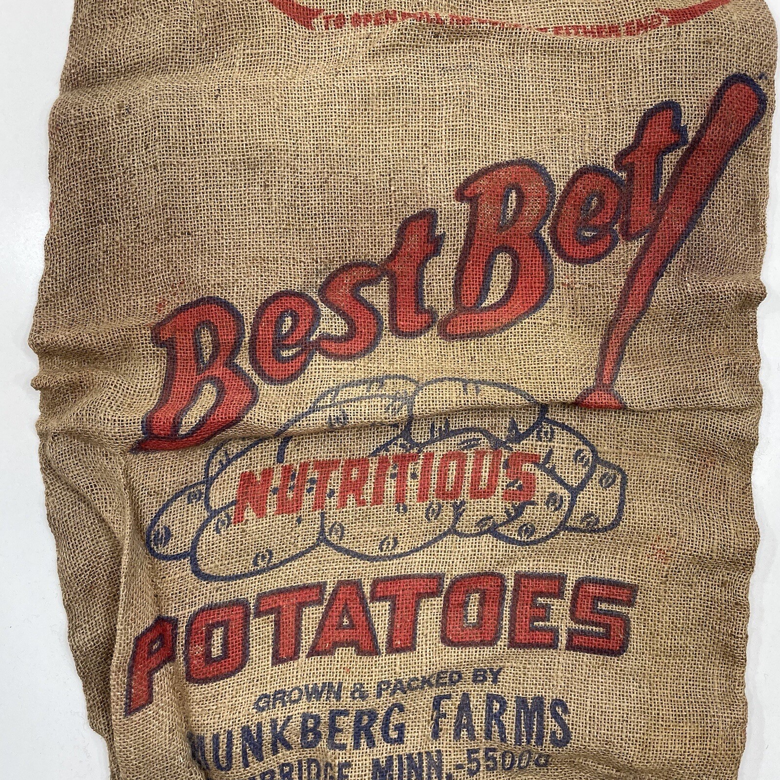 Vintage Burlap Sack Bag Advertising USA Best Bet Potatoes Munkberg Farms