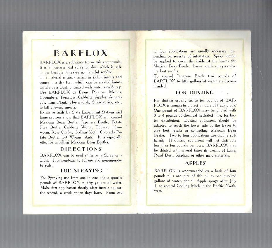 Vintage BARFLOX Insecticide Pamphlet 1915? Bean Beetles, Chewing Insects